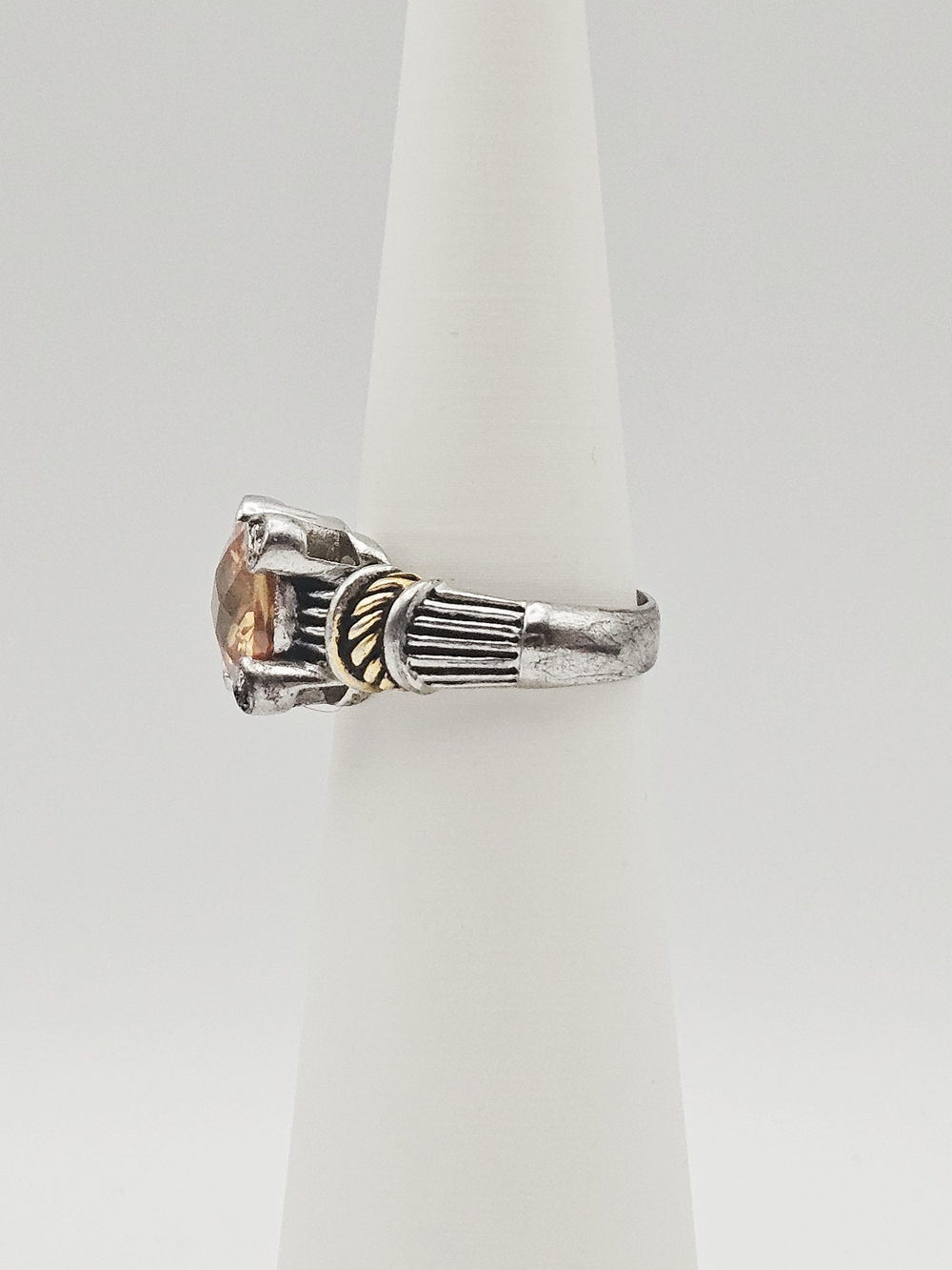 Citrine-Style Cushion Cut Two-Tone Ring - Gold & Silver - Picture 2 of 4